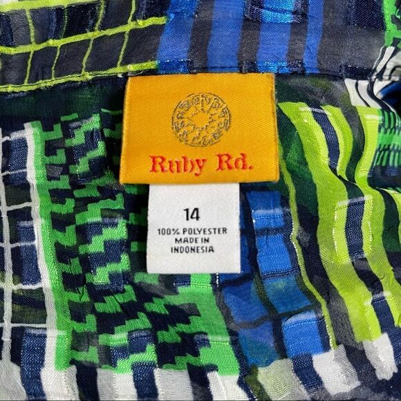 RUBY RD Green And Blue sheer blouse - Picture 7 of 7
